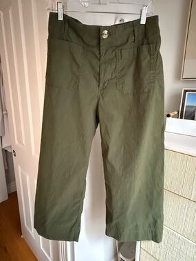 Maeve by Anthro The Colette Cropped Wide-Leg Pants, Olive Green, Sz. 31 Petite
